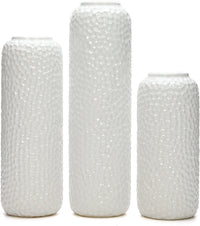 Ceramic Honeycomb Vase , White Glazed,  Set of 3 , 12"  10 "  8" High