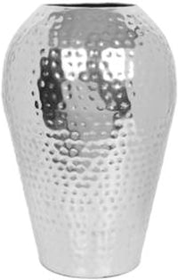 Metal Hammered Vase, Silver Finish,  10 Inches High