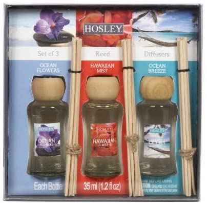 Premium Grade Set of 3 Reed Diffuser for Aromatherapy - Ocean Flowers, Hawaiian Mist, Ocean Breeze. Great Gift for Weddings, Spa, Reiki, Meditation, Bathroom Settings