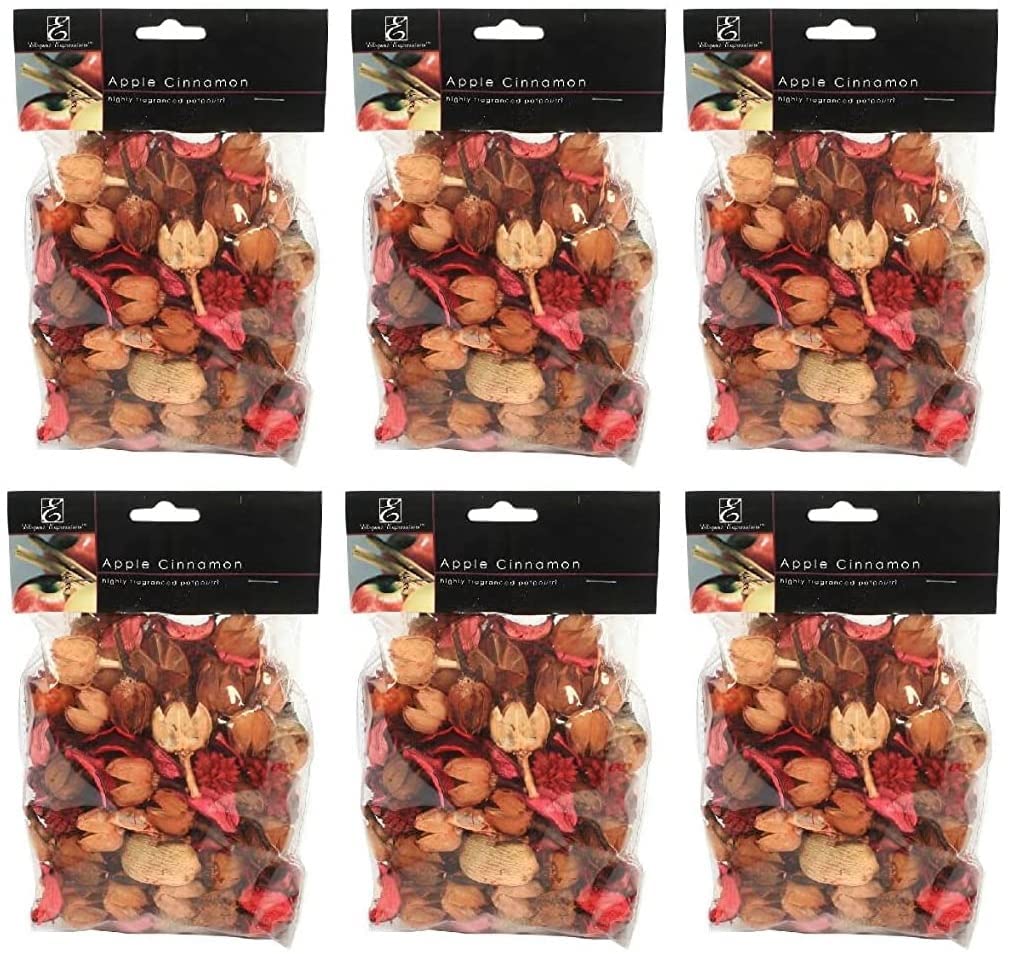 Set of 6 Lightly Scented Apple Cinnamon Potpourri, 3 oz. Perfect for Wedding or Special Occasion; for Everyday use, Wedding, Events, Aromatherapy, Spa, Meditation