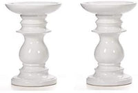 Ceramic Pillar Candle Holders, White Glazed, Set of 2, 6 inches High each