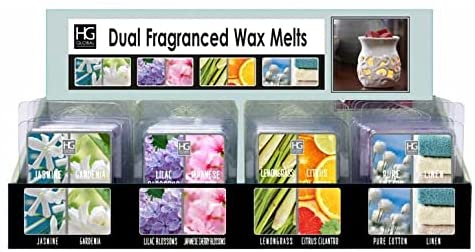 4 Assorted Dual Fragrance Wax Melts, 24 Pack Grab Bag Bulk Pack, Jasmine/Gardenia, Lilac Blossoms/Japanese Cherry Blossom, Lemongrass/Citrus Cilantro, and Pure Cotton/Linen