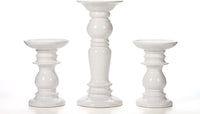 Ceramic Pillar Candle Holders, White Glazed, Set of 3, Two 6 inches and One 9.5 inches High