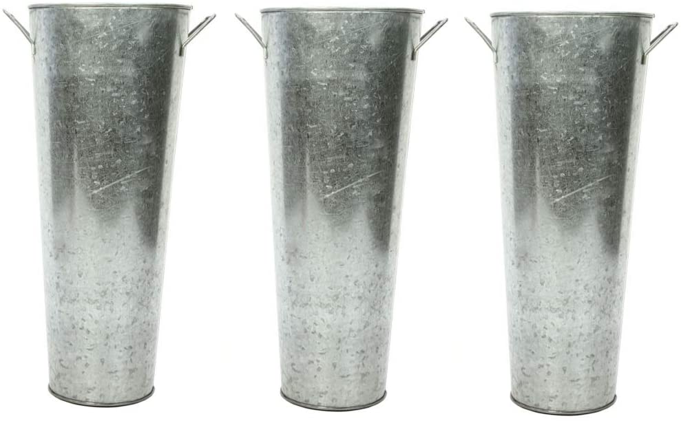 Set of 3 Galvanized Planters French Buckets with Handles 15 Inch High. Ideal for DIY Craft and Floral Projects Party Favors Festivities Wedding W1