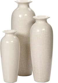 Ceramic Vases, Crackle Ivory Color, Set of 3, 12', 10", 8"H