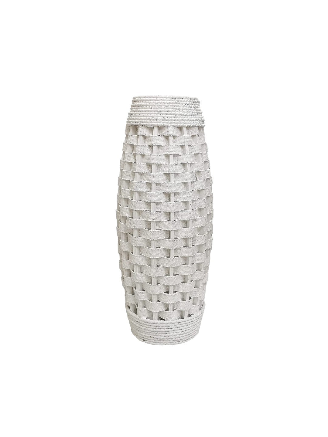 Natural Weaving Floor Vase,   White finish,   24 inches High