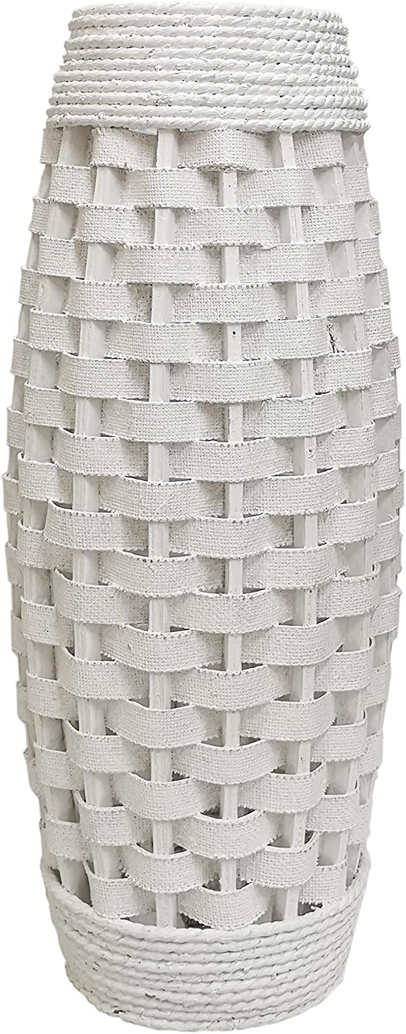 Natural Weaving Floor Vase,   White finish,   24 inches High