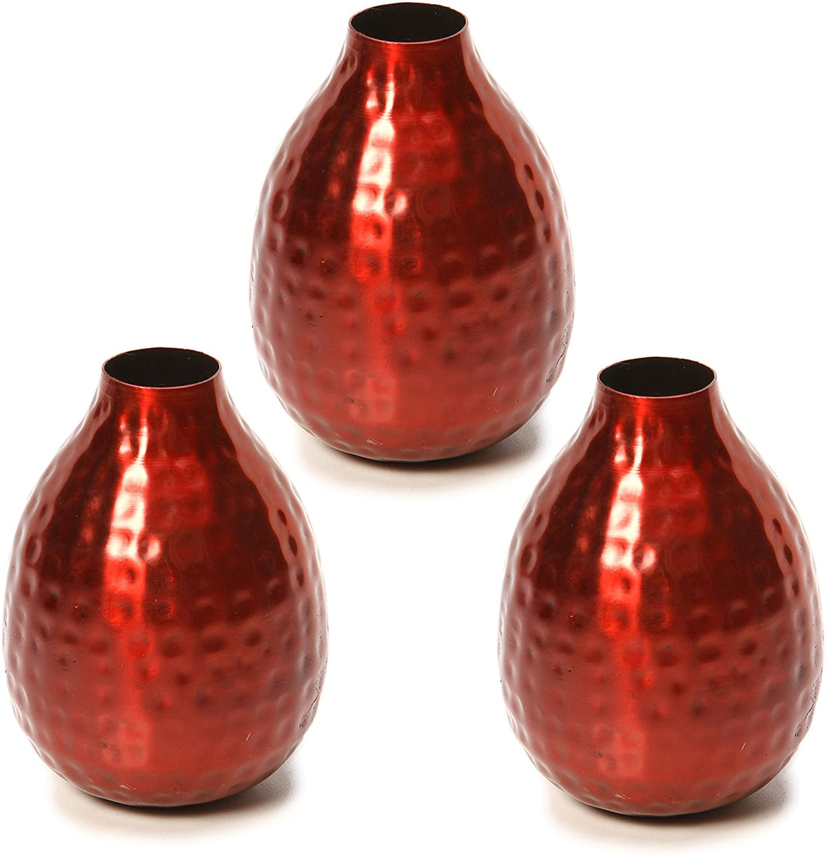 Set of 3 Metal Bud Vases 4.5 Inch High Red Finish Contemporary Floral D??cor for Stylish Living Spaces Blooms in Harmony