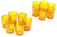 Set of 12 Amber Glass LED Votive Candle Tea Light Holders. Ideal for Weddings Parties Spa and Aromatherapy. Great Value. Use with LED Tea Lights and Votive's. O9