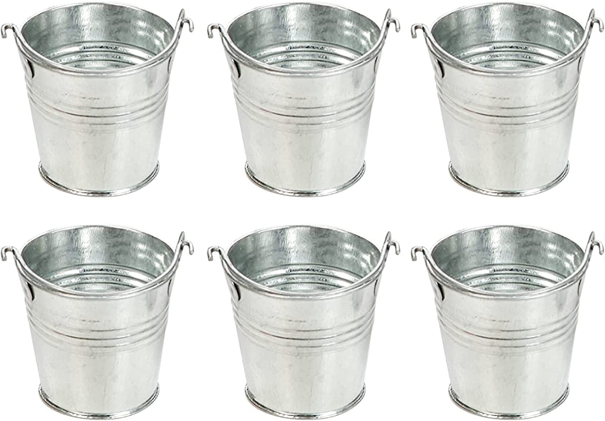 Iron Mini Galvanized Buckets, Set of 6 , 2.25 inches High each,