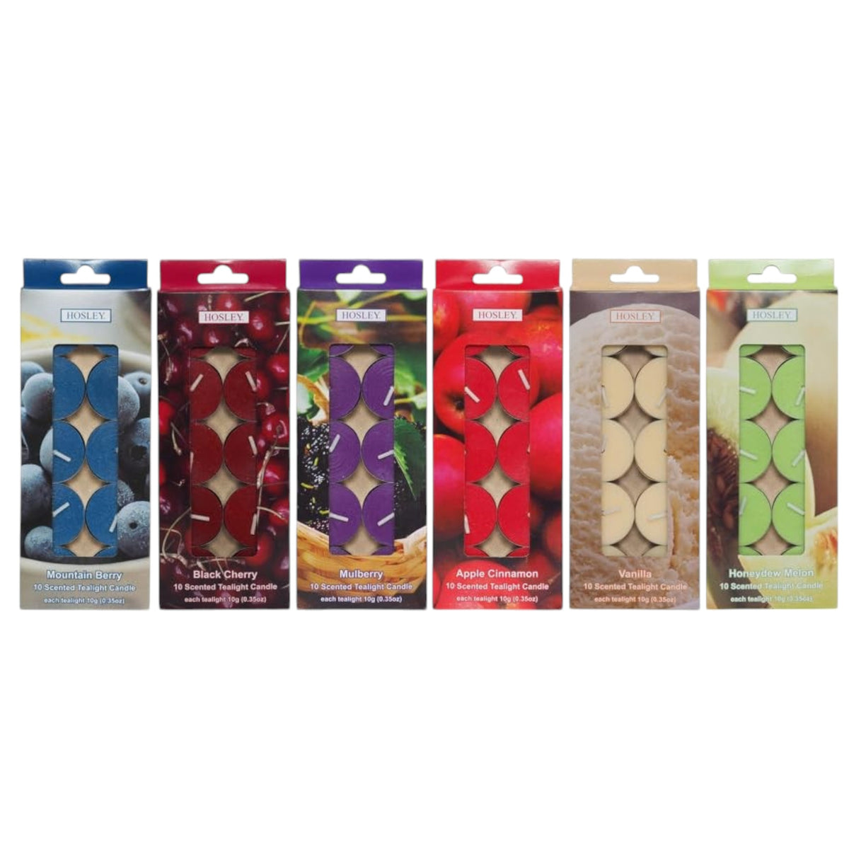 120 Pack Highly Scented Assorted Fragrance Tea Light Candles. Apple Cinnamon, Black Cherry, Vanilla, Mulberry, Mountain Berry, Honeydew Melon Random Grab Bag Fragrances.