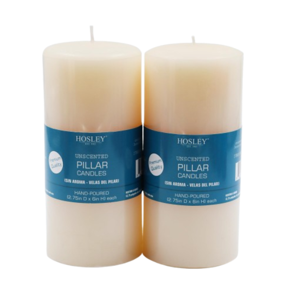 Ivory Unscented Pillar Candle 6 High Set of 4, Hand-Poured Candle Long Clean Burning, Ideal for Wedding Emergency Lanterns Spa Aromatherapy Party Reiki Candle Gardens