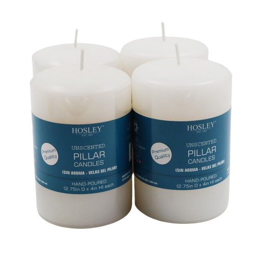 Ivory Unscented Pillar Candle 4 High Set of 4, Hand-Poured Candle Long Clean Burning, Ideal for Wedding Emergency Lanterns Spa Aromatherapy Party Reiki Candle Gardens