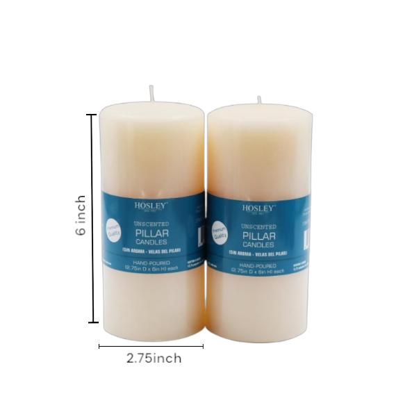 Ivory Unscented Pillar Candle 6 High Set of 4, Hand-Poured Candle Long Clean Burning, Ideal for Wedding Emergency Lanterns Spa Aromatherapy Party Reiki Candle Gardens