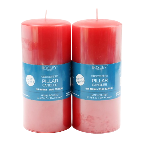 Red Unscented Pillar Candle 6 High Set of 4, Hand-Poured Candle Long Clean Burning, Ideal for Wedding Emergency Lanterns Spa Aromatherapy Party Reiki Candle Gardens