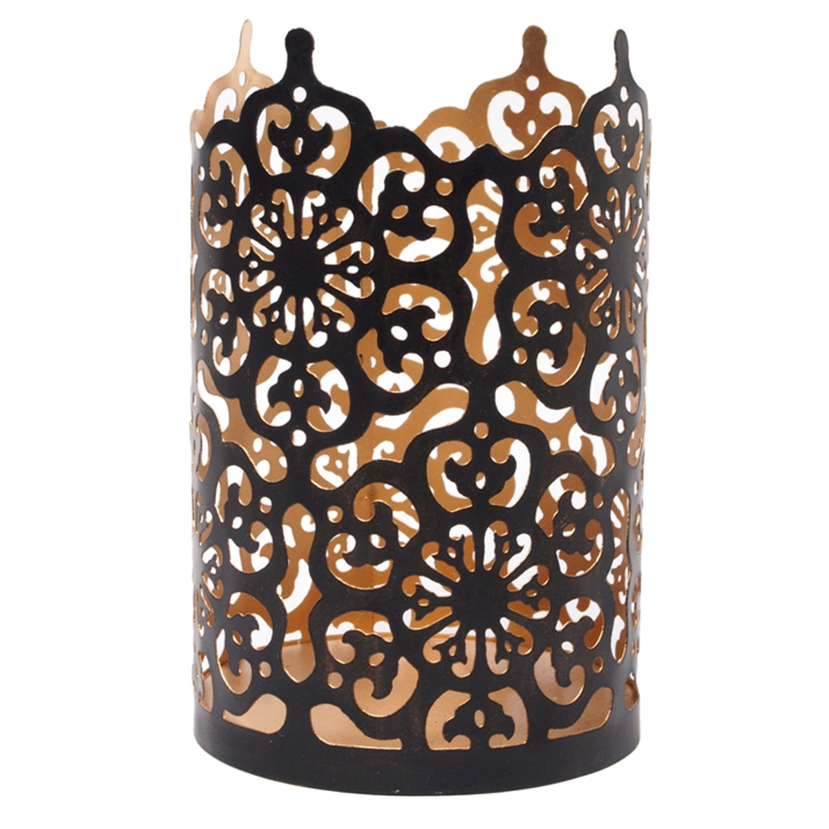 7 Inch High Cut Bronze LED Votive Tealight Holder Lantern Intricate Floral Design for Timeless Elegance and Cozy Illumination in Stylish Home D??cor Elevate Your Ambiance