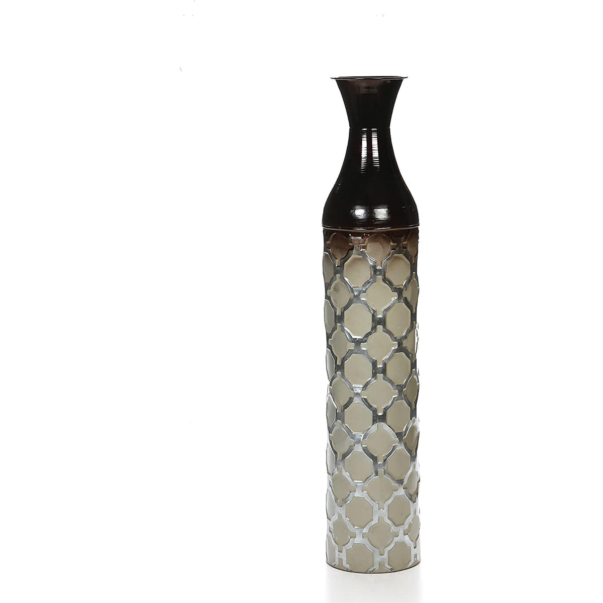 Metal Embossed Floor Vase, Brown tones Moroccan , 28.5 Inches High