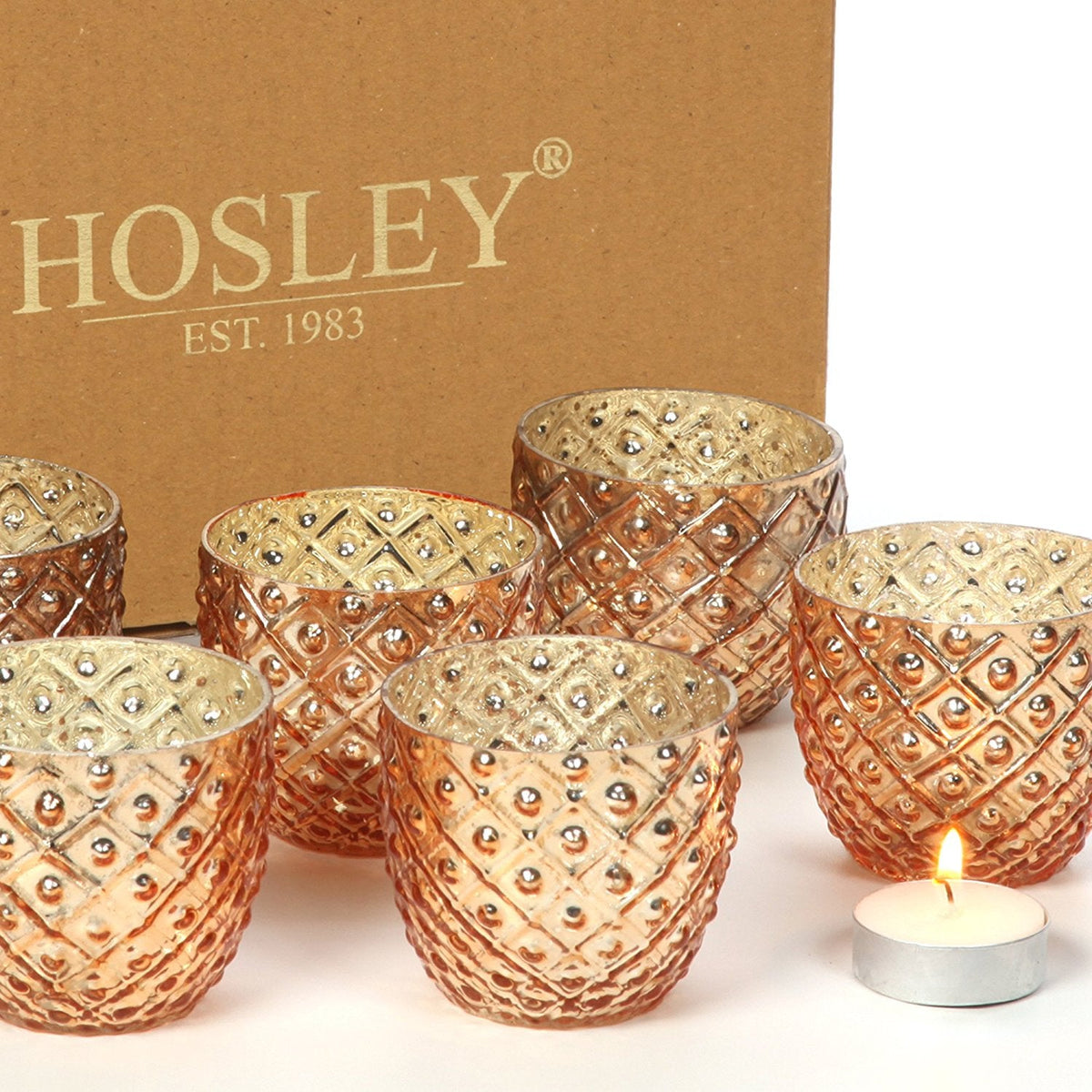 Glass Crackle Votive Tealight Candle Holder, Metallic Gold Finish, Set of 6, 2.75 inches each