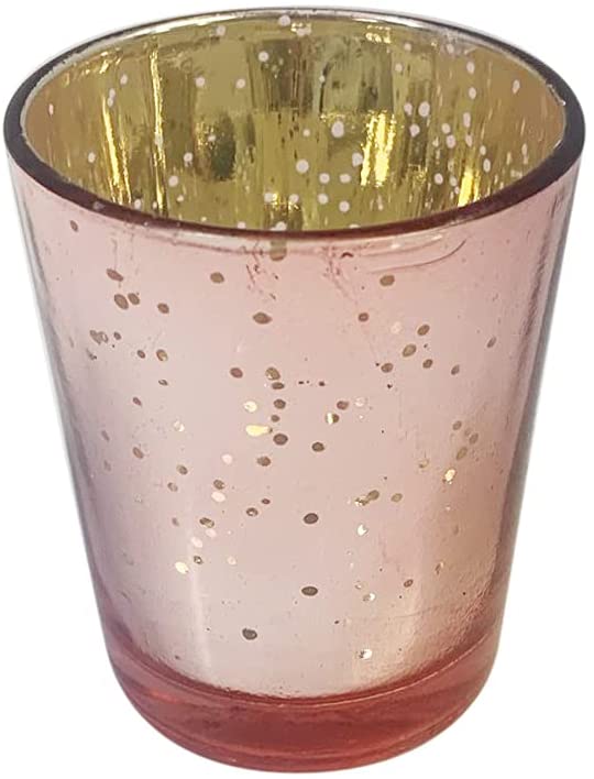 Glass Tea Light Candle Holder, Metallic Rose Gold Finish, Set of 7,  2.65inches High each