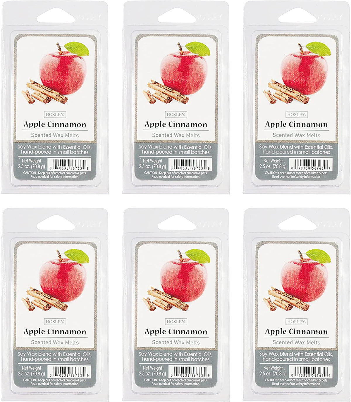 Set of 6 Apple Cinnamon Scented Wax Cubes/Melts - 2.5 oz Each. Hand Poured Wax Infused with Essential Oils. Bulk Buy. Ideal for Weddings, Spa, Reiki, Meditation Settings