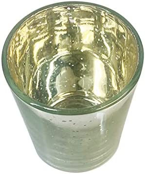 Glass Tea Light Candle Holder, Metallic Silver Finish, Set of 7,  2.65inches High each