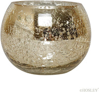 Glass Crackle Tea Light Holders , Gold Finish, Set of 6, 3.94 inches Diameter each