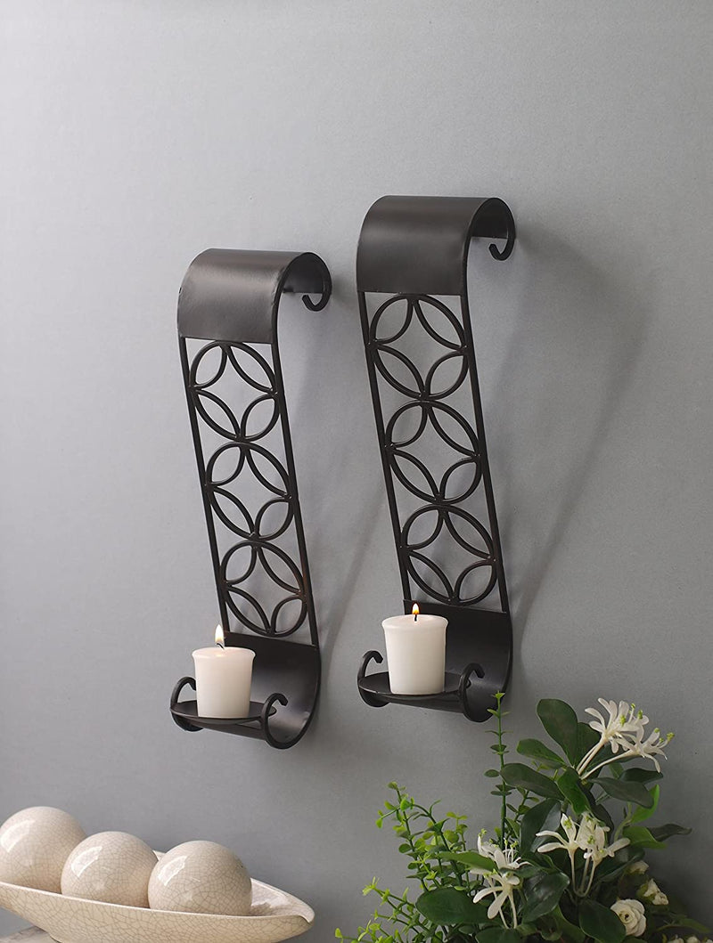 Iron Wall Sconces,  Black Color, Set of 2,  14 inches High