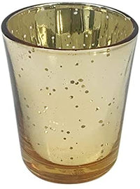 Set of 7 Gold Mercury Glass Tea Light Candle Holder 2.65 High. Mercury Speckled Style Finish, Ideal Gift for Wedding, Bridal, Party, Home LED Tea Light Lantern Gardens.