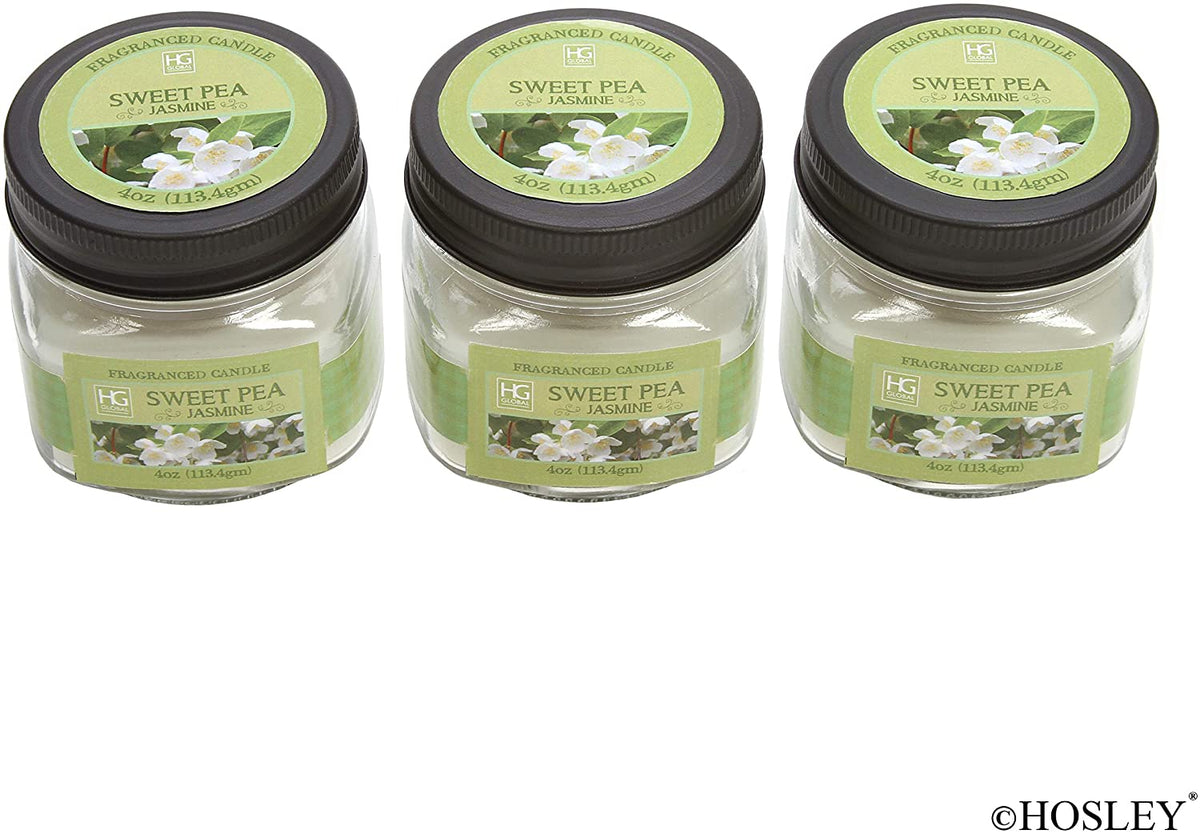 Sweet Pea Jasmine Fragrance Jar Candles, Set of 3, 4 oz. each