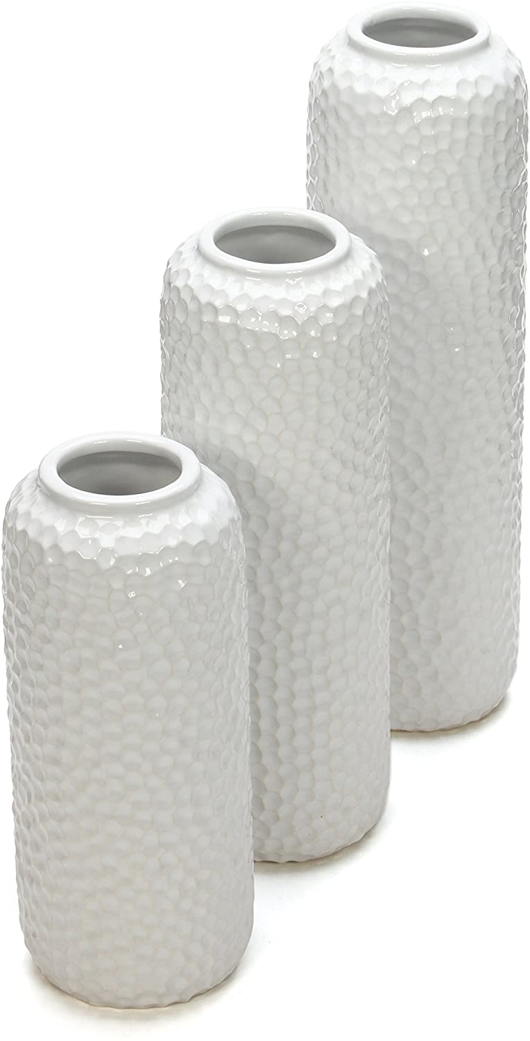 Ceramic Honeycomb Vase , White Glazed,  Set of 3 , 12"  10 "  8" High