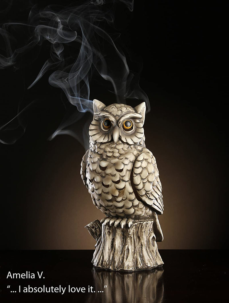 Resin Smoking Owl Incense Cone Holder, 10 inches High