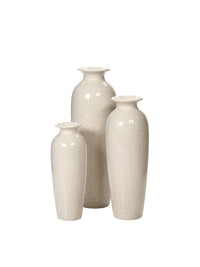 Ceramic Vases, Crackle Ivory Color, Set of 3, 12', 10", 8"H