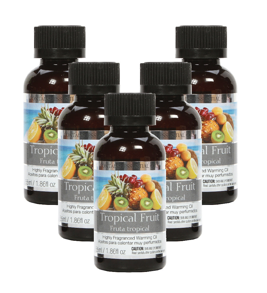 Tropical Fruit Highly Scented Fragrance Warming Oils, Box of 5, 55 ml 1.86oz ea. Ideal Gift for Weddings, spa, Reiki, Meditation, Bathroom Settings W1