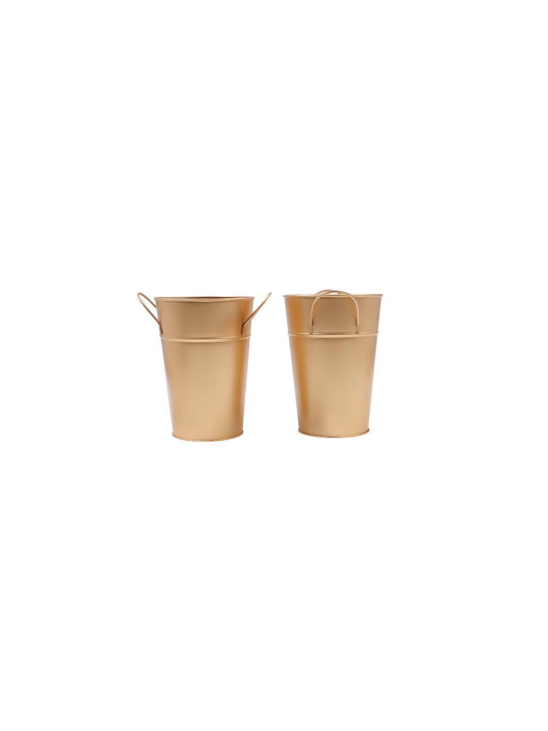 Set of 2, 7In H Gold Bucket/Pot Vase with PVC Liner, Ideal Gift for Wedding Home Office Party DYI Indoor Outdoor Garden Patio