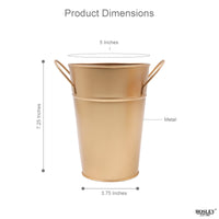 Set of 2, 7In H Gold Bucket/Pot Vase with PVC Liner, Ideal Gift for Wedding Home Office Party DYI Indoor Outdoor Garden Patio