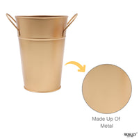 Set of 2, 7In H Gold Bucket/Pot Vase with PVC Liner, Ideal Gift for Wedding Home Office Party DYI Indoor Outdoor Garden Patio