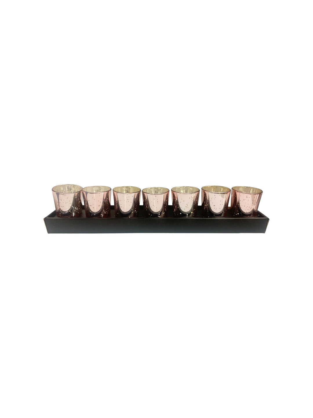 Glass Tea Light Candle Holder, Metallic Rose Gold Finish, Set of 7,  2.65inches High each