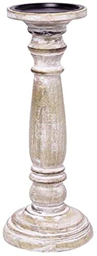 Hosley's 12 Inch High Wood Pillar Distress Finish Candleholder. Ideal Gift for Wedding, Party, Home, Spa, Reiki, Aromatherapy, Votive Candle Gardens O3