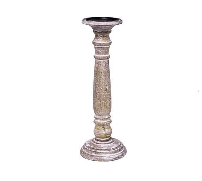 Hosley 14" High Wood Candlestick for Pillar Wax Candles/Flameless Candle. Distress Finish Candleholder. Ideal Gift for Wedding, Home, Spa, Reiki, Aromatherapy, Votive Candle Gardens O4