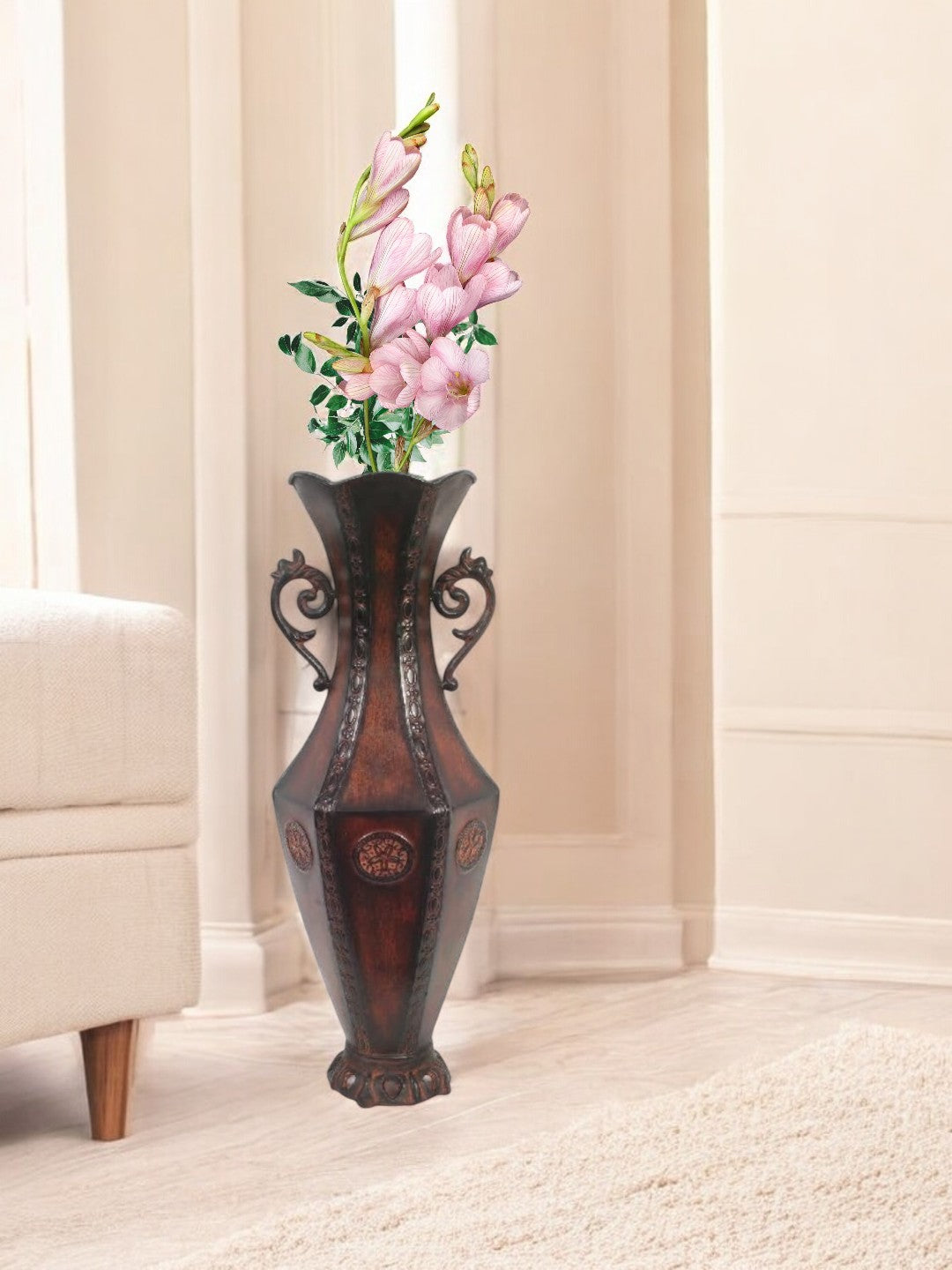 Decorative Embossed Metal Tall Floor Vase 24 Inch High. Ideal Gift for Weddings Party Spa Reiki Meditation Settings