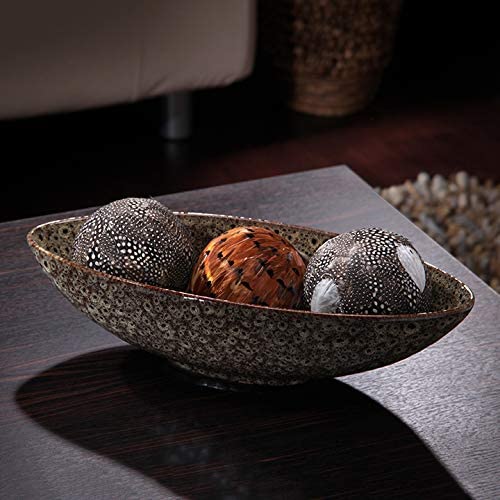 Set of 2 Decorative Oval Ceramic Bowl Peacock Feather Pattern 14.5 Inch Long. Bowl for Orbs and Potpourri.