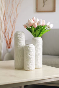 Ceramic Honeycomb Vase , White Glazed,  Set of 3 , 12"  10 "  8" High