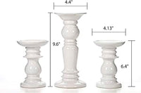 Ceramic Pillar Candle Holders, White Glazed, Set of 3, Two 6 inches and One 9.5 inches High