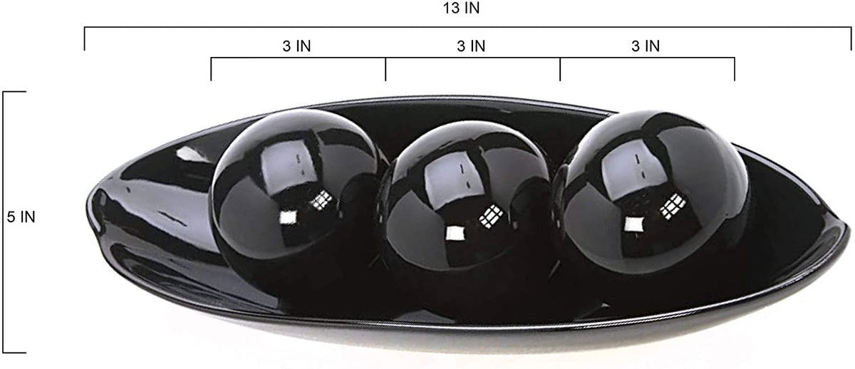 Ceramic Decorative Bow and Orb set,  Black Glazed