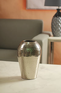 Metal Hammered Vase, Silver Finish,  10 Inches High