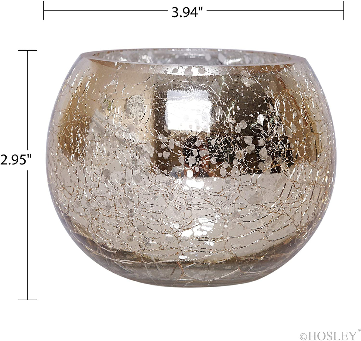 Glass Crackle Tea Light Holders , Gold Finish, Set of 6, 3.94 inches Diameter each