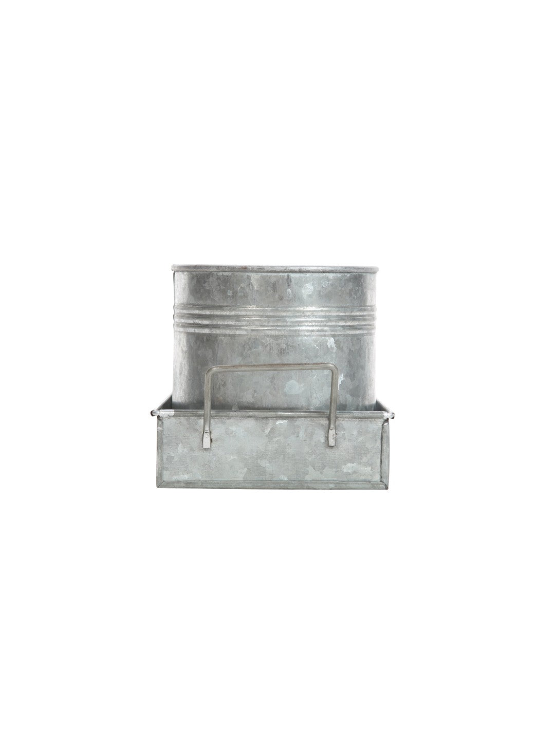 Iron Galvanized Planter With Tray, Set of 3 , 5 inches High each