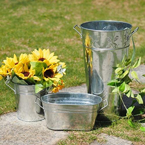 Iron Galvanized Oval Planters,  3 Pack, 8 inches Long (Handle to Handle) each