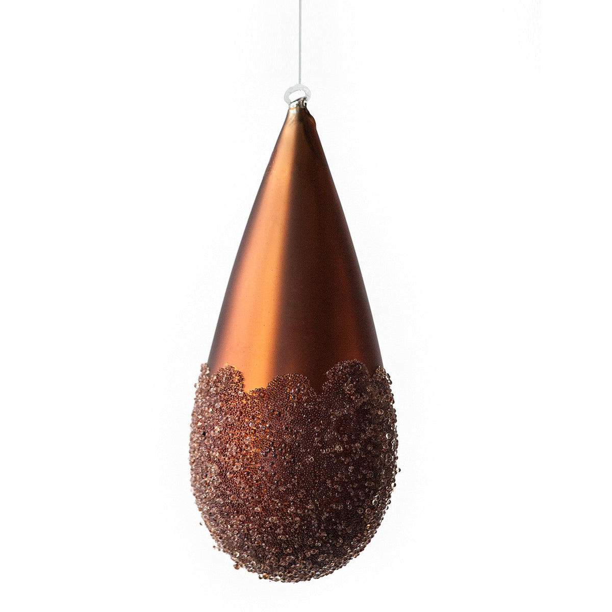 Glass Frosted Drop Ornament, Bronze Color, 6 inches High