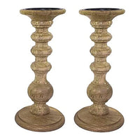 HOSLEY®  Wood Pillar Candle Holder, Set of 2, 11 inches High each